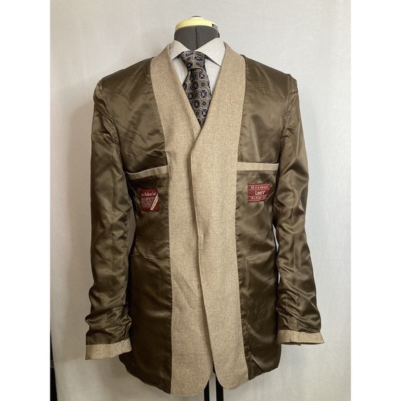 Mens Sport Coat Blazer Suit Jacket 39R 43" Beige Brown 2 Button Wool Levis Mint - Picture 8 of 12